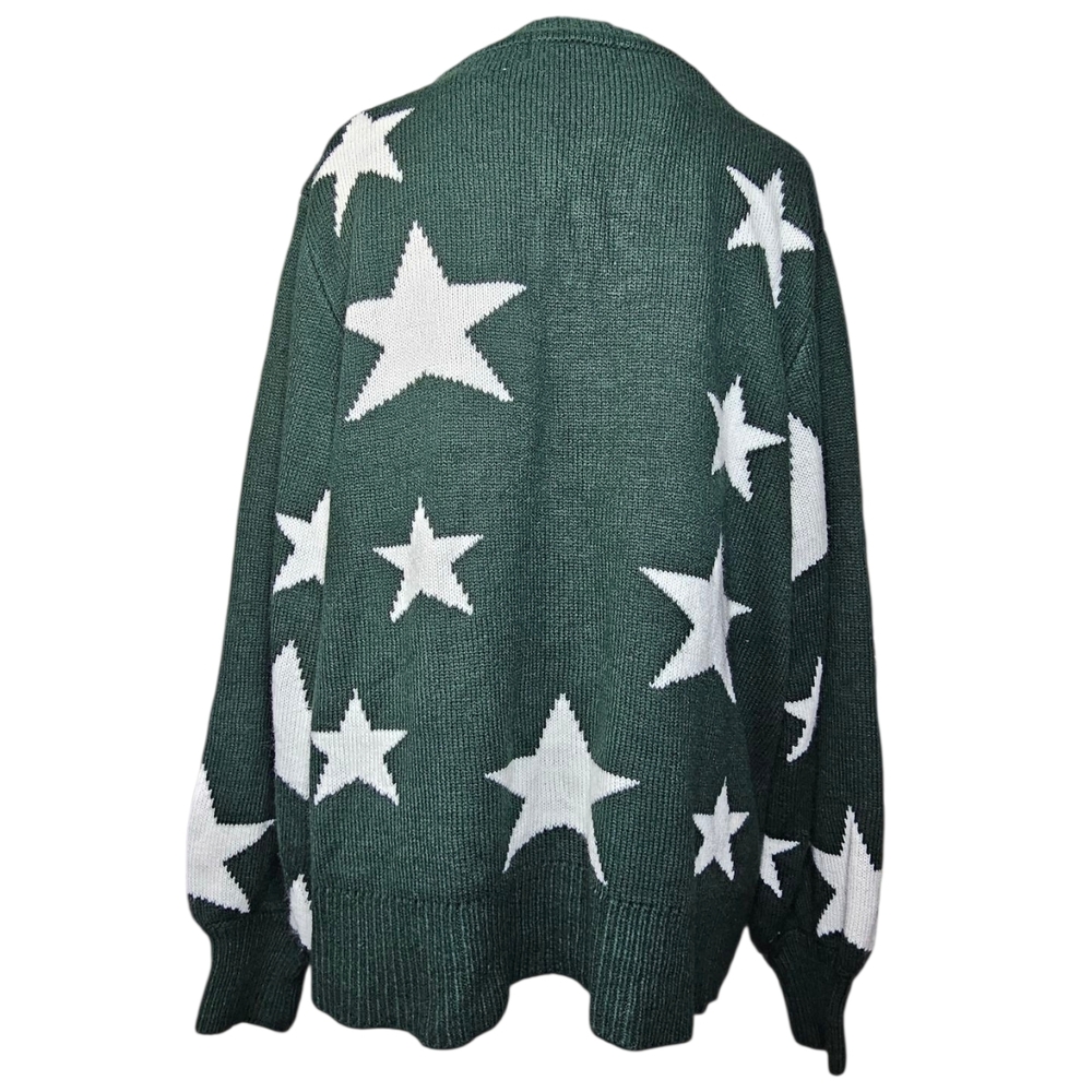 Zenana Outfitters Forest Green Star V-Neck Sweater - Picture 2 of 6